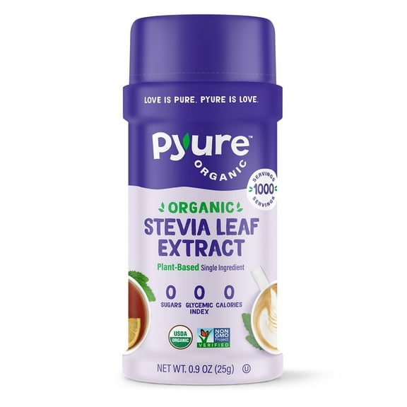 Pyure Organic Stevia Extract, Single Ingredient Powdered Sweetener, Sugar Substitute, 1,000 Servings Per Container, 0.9 Ounce