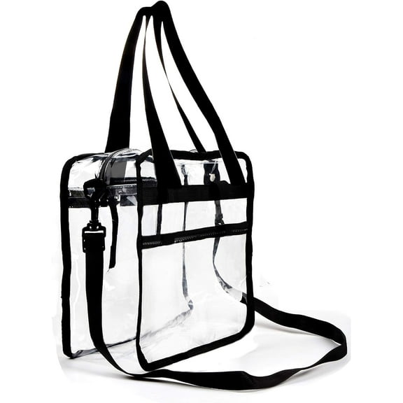 Clear Bag 12 X 12 X 6 , Stadium Approved , Clear Tote Bag , Heavy Duty , Shoulder Straps and Zippered Top and Inside