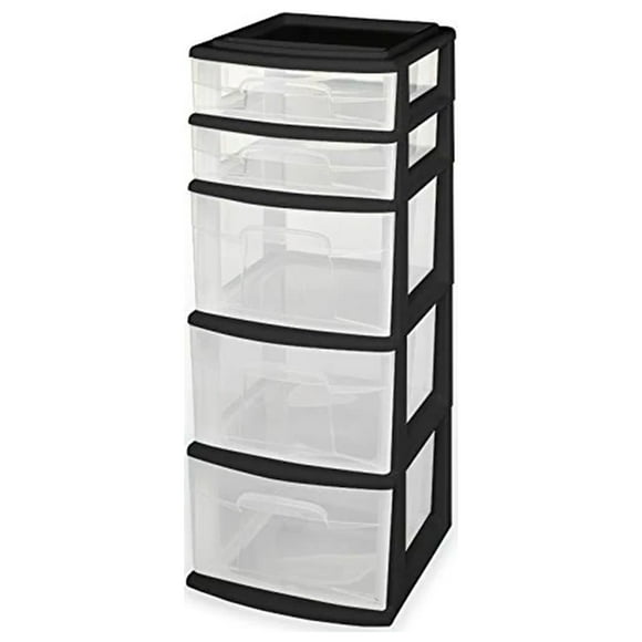 Homz Plastic 5 Drawer Home Storage Container TowerCloset Organizer, Black Frame