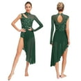 thumbnail image 3 of iiniim Women's Rhinestone Lyrical Dance Costume Sheer Mesh Leotard Flowy Figure Skating Dress Green S, 3 of 7