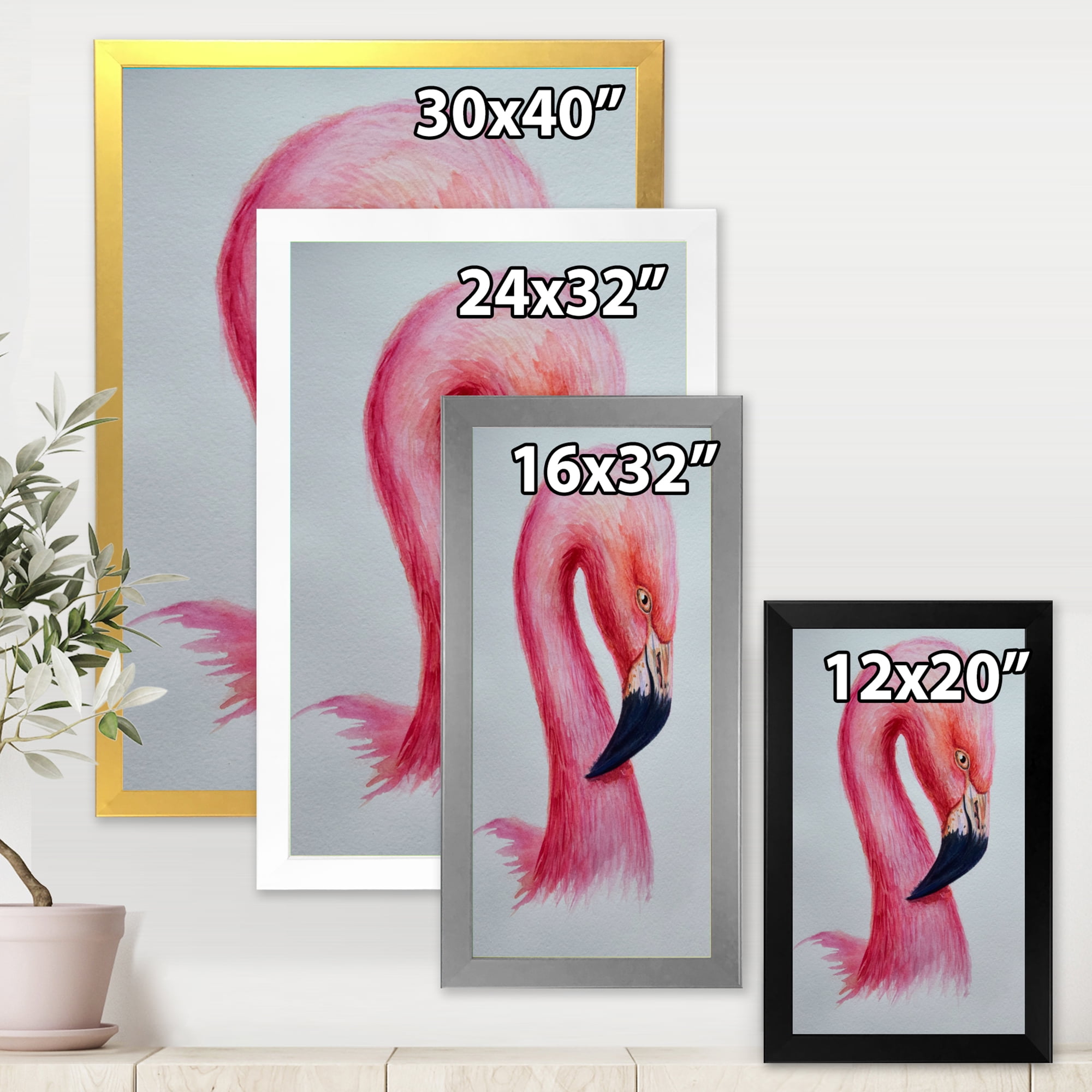 Designart 'Abstract Portrait of Pink Flamingo IV' Farmhouse Framed Art Print