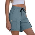 thumbnail image 6 of Costeam Womens Cargo Bermuda Shorts Lightweight Casual Summer Dual Button Flap Cargo Pockets Drawstring Elastic High Waist Loose Relaxed Mid Knee Walking Lounge Short Pants, 6 of 8