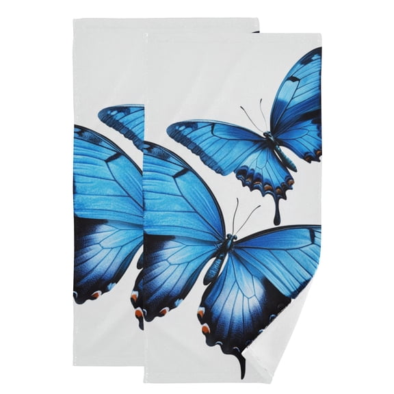Two Blue Butterflies Hand Towel Absorbent Bath Towels for Bathroom Sports Gym 28" x 14" Set of 2