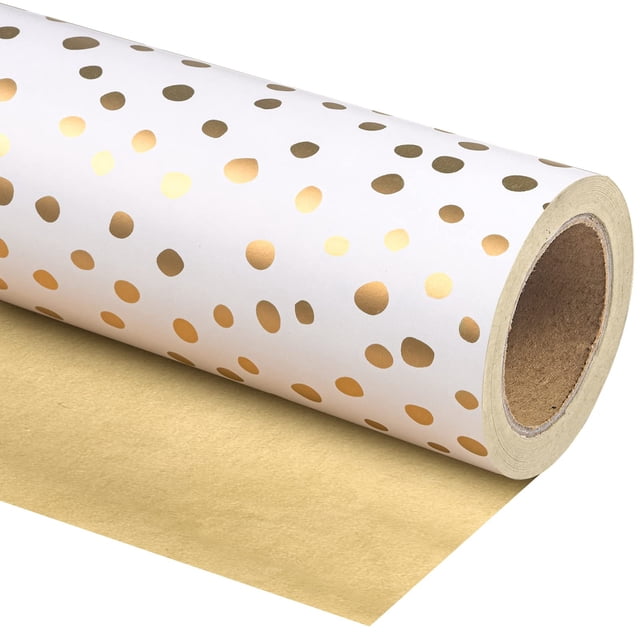 Papel de regalo WRAPAHOLIC 43 x 10 m reversible con lunares dorados