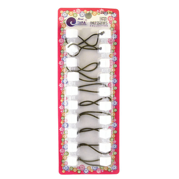 Tara White Dice Shaped Twinbead Ball Ponytail Holders - 10 Pcs.