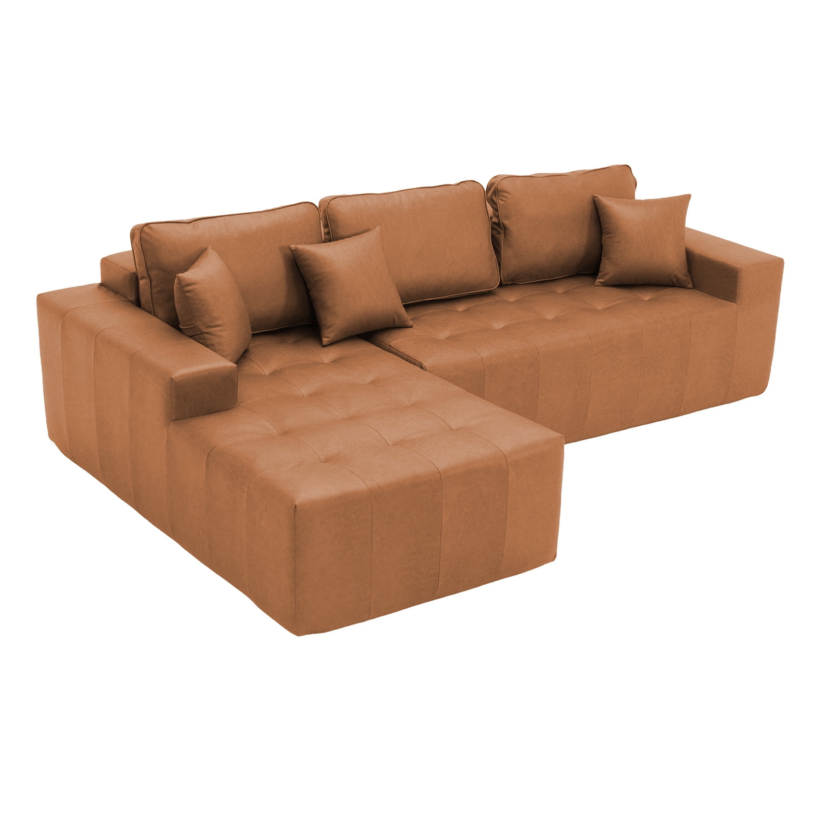 Howcool Boneless Cloud Sectional Sofa with Chaise,Faux Leather L-Shaped Couch,Deep Seat Modular Sofa with Wide Armrests,No Assembly Required,Left-Facing,Light Brown