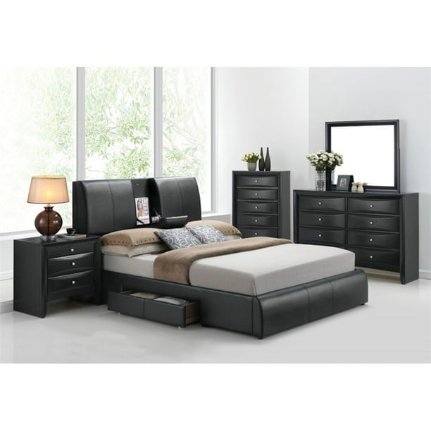 Acme Kofi Queen Bed With Storage In, Black Queen Size Bed Frame With Drawers
