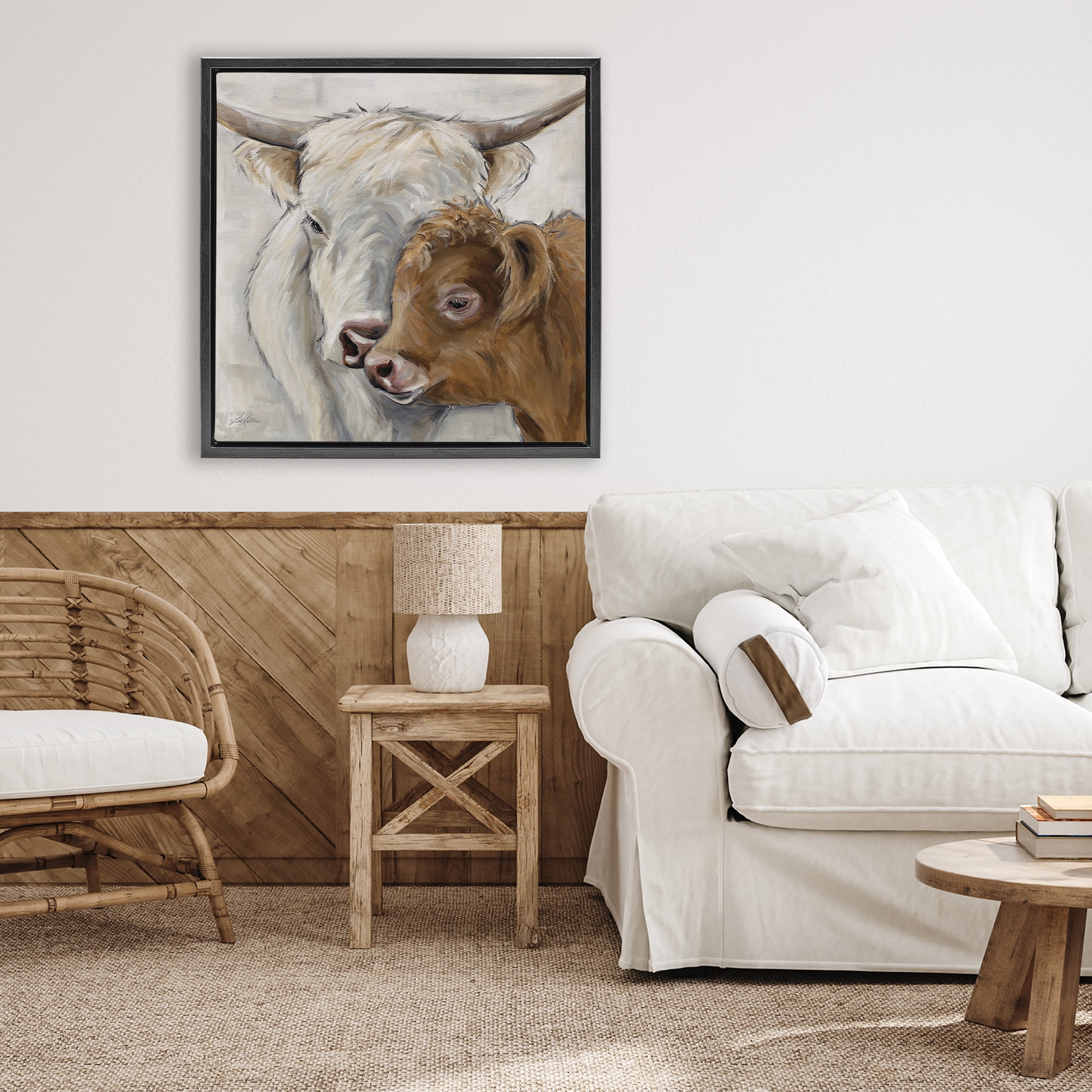 Stupell Industries Highland Cow & Calf Contrasts Black Framed Floater Canvas Wall Art, design by Lee Keller