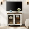 thumbnail image 5 of Farmhouse TV Stand for TVs Up to 43 inch, Glass and Wooden Universal TV Stand with Large Storage Cabinets, Entertainment Center, TV Console Table for Living Room, Bedroom, Rustic White, 5 of 7