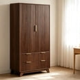 thumbnail image 3 of Ktaxon Fluted Armoire Wardrobe Closet with Hanging Rod, Elegant Oak Finish Drawer Shelf, 3 of 6