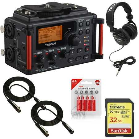Tascam DR60DMKII Linear PCM DSLR Digital Field Recorder Bundle with TH-02 Headphones, 2X Cables, AA Batteries and 32GB Memory