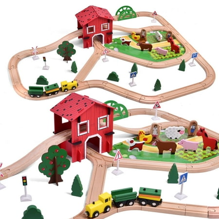 Train Set 77pcs Wooden Train Set with Wood Construction Toys Model Train Sets Wooden Toys Birthdays gifts for 3-7 Boys Girls Train Set 77pcs Wooden Train Set with Wood Construction Toys Model Train Sets Wooden Toys Birthdays gifts for 3-7 Boys Girls