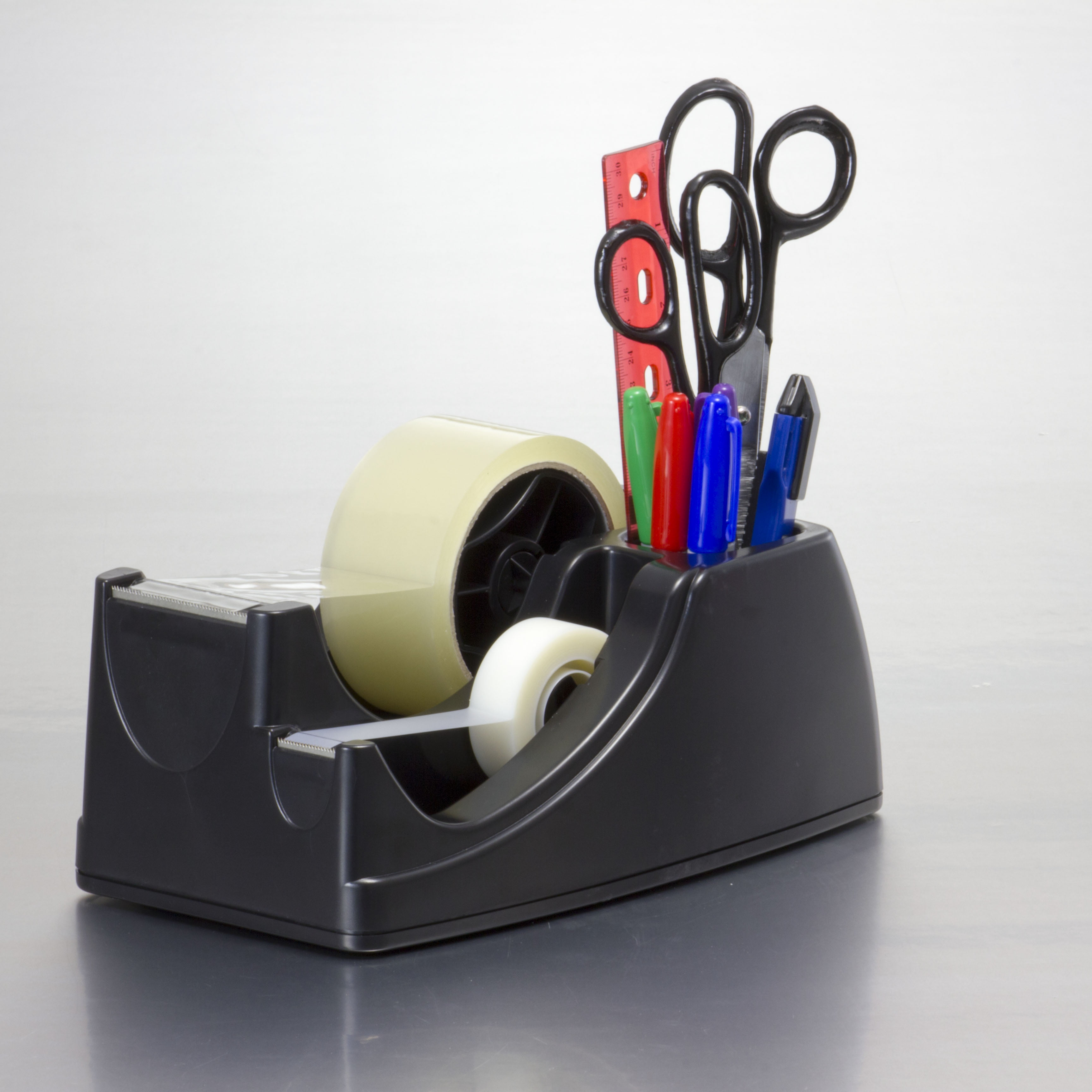 Black Recycled 2-in-1 Heavy Duty Tape Dispenser 1" and 3" Cores