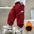thumbnail image 3 of SonxaHe Big Boys Pants Fleece Warm Drawstring Elastic Joggers Loose Sports Winter Cargo Sweatpants Red,Sized 9-10, 3 of 7