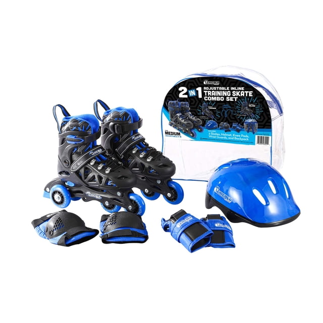 Conjunto combinado de patines de entrenamiento en línea Chicago Skates - Azul para niños - Tallas pequeñas J10-J13