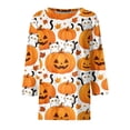 thumbnail image 4 of Garbnen Halloween Womens&nbsp;shirts Pumpkin Ghost Witch Cat Print Women's T Shirts 3/4 Sleeve O Neck Holiday Dressy Women Fall Clothes Yellow XL, 4 of 5