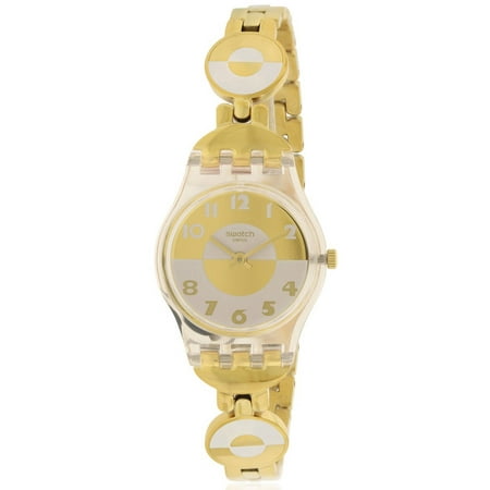 Swatch Women's Gold Tone Steel Bracelet Plastic Case Swiss Quartz Gold-Tone Dial Analog Watch LK369G