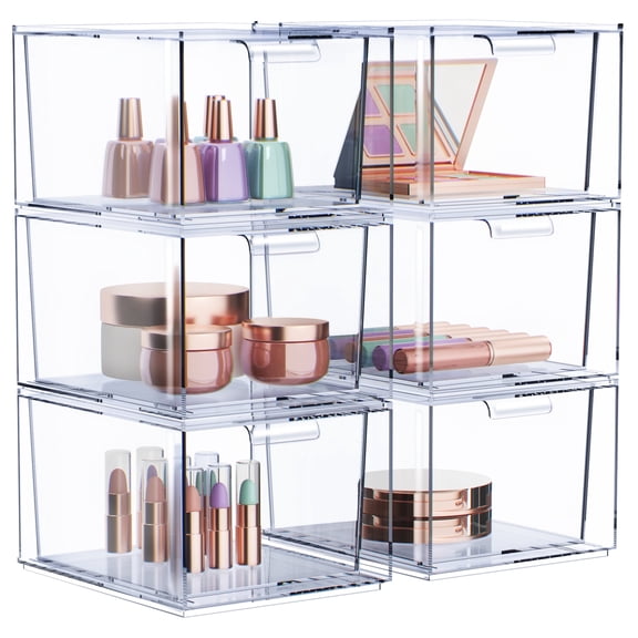 Sorbus 6 Pack Makeup Organizer - Clear Stackable Acrylic Drawer Plastic Storage Bins for Organization and Storage