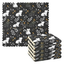 6 Packs White and Black Cats Kitchen Dish Towels Soft Absorbent Dish Cloths 11"x11"