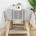 thumbnail image 1 of Rectangle Waterproof Tablecloth, 55x102" Embroidery Burlap Linen with Tassel, Stain and Water Resistant Table Cover for Kitchen Dining Room(Grey Lines), 1 of 5