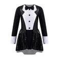 thumbnail image 4 of inlzdz Girls Long Sleeve Bowtie Tuxedo Leotard Skirt Sequin Party Dance Dress Halloween Ringmaster Black 14, 4 of 7