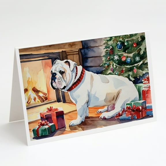 White English Bulldog Christmas Greeting Cards and Envelopes Pack of 8 7 in x 5 in