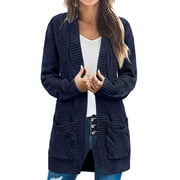 Haite Women's Long Sleeve Cable Knit Cardigan Sweaters Open Front Fall Outwear Coat with Pockets