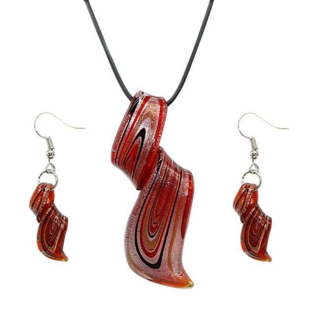 Conjunto de aretes y collar con espiral creativos rojos, colgante de cristal, joyería, aretes, adornos de regalo