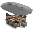 thumbnail image 2 of Costway 10 Pieces Patio Wicker Dining Set with Double-Sided Patio Umbrella 8 Armchairs Grey, 2 of 10