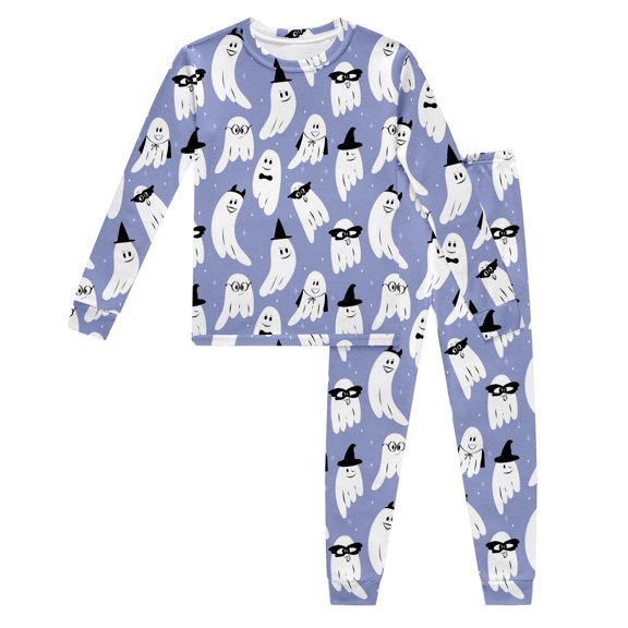 XAOFW Girls Halloween Pajamas Ghost Prints Long Sleeve Tops Pants Toddler Kids Fall Winter Cozy Loungewear 2-3 Years