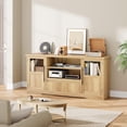 thumbnail image 3 of Bingirl TV Stand Fits TV up to 72", Wave Pattern Entertainment Center with 2 Glass Door Cabinets, Farmhouse TV Media Console with 2 Open Storage Compartments for Living Room, 3 of 7