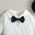 thumbnail image 5 of FYMNSI Baby Boy Suit Gentleman Outfit Clothes Set Infant Tuxedo Long Sleeve Dress Shirt+Vest+Suspender Pants+Bowtie+Beret Hat 12-18 Months Navy Blue, 5 of 10