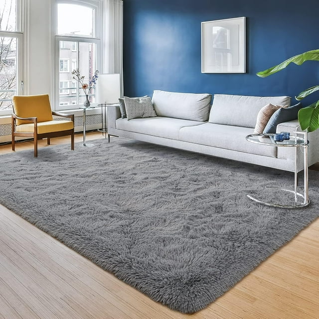 Przemy Grey Area Rug for Bedroom Living Room, 4x6 Feet Fluffy Shag Rug, Ultra Soft Fuzzy Carpet Throw Rugs for Kids Room Dorm Nursery Indoor Home Decor