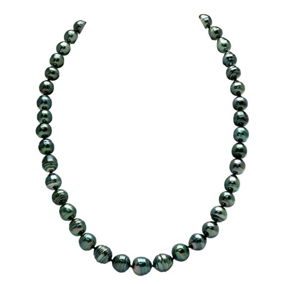 14K Gold 8-10mm Dark Tahitian South Sea Baroque Cultured Pearl Necklace - AAA Quality, 17" Length