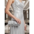 thumbnail image 3 of Evening Bag - Pleated Clutch w/ Metal Mesh Accent Bow Flap - Silver - BG-92055S, 3 of 6