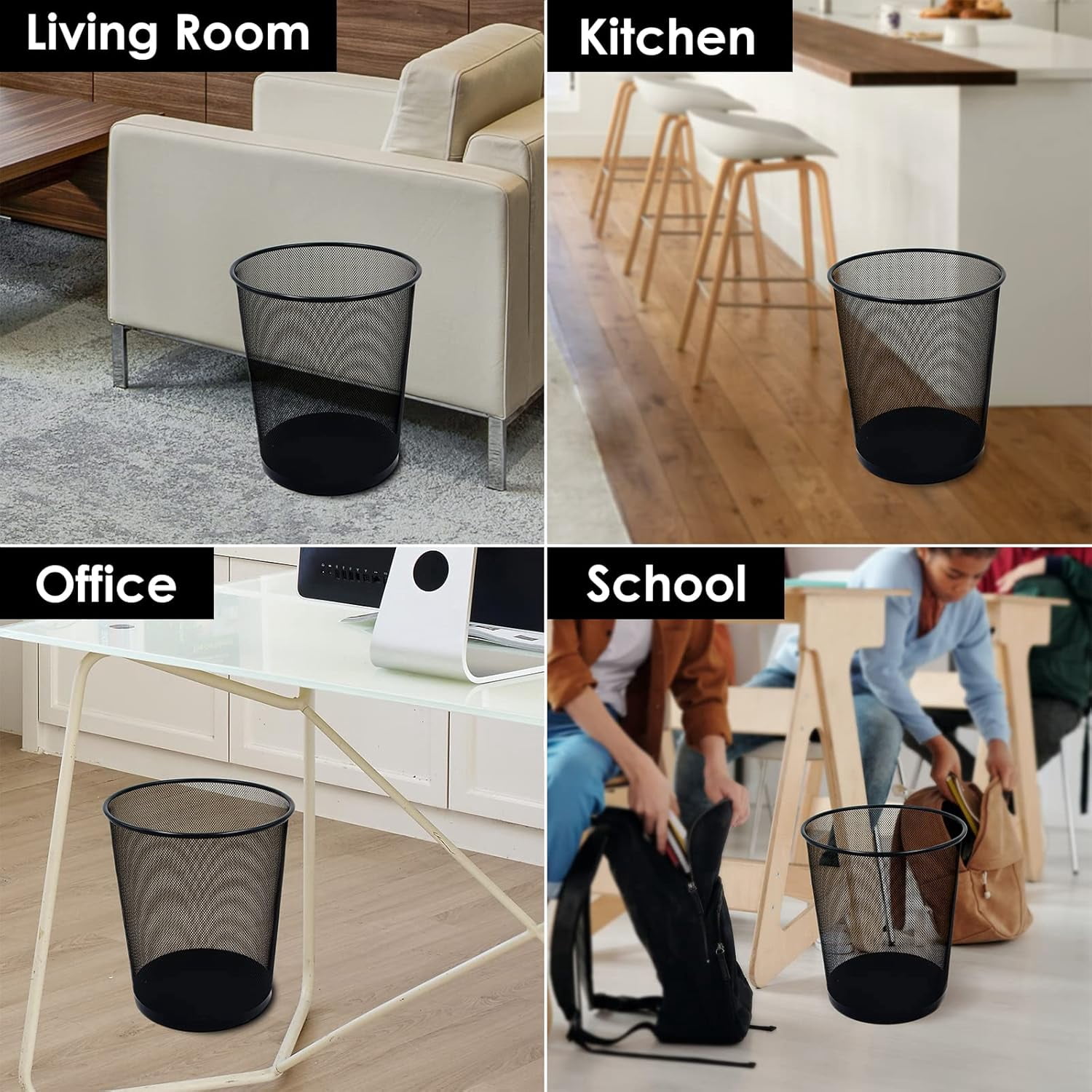 Black Mesh Trash Cans, 20 Pack 6 Gal Mesh Office Trash Can, Round Open Metal Wire Wastebaskets, Waste Basket Trash Can for Near Desk,Recycling Garbage Container Bin for Office,Home,School