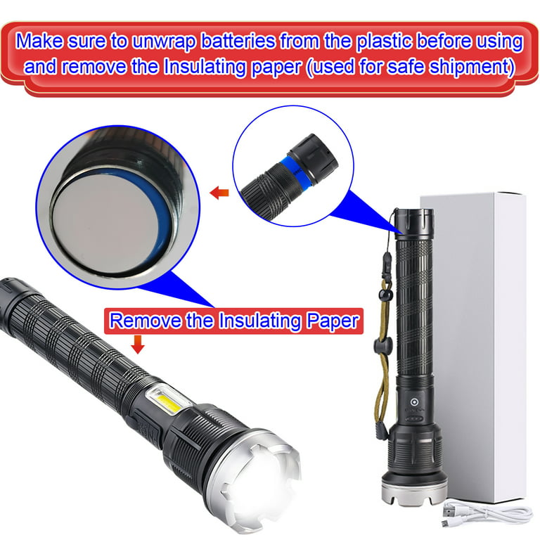 Rechargeable Flashlight High Lumens Zoomable Best Floodlight Spotlight  Strobe Light Lanterns World's Brightest Flashlight for Outdoor Emergencies  Camping Fishing Power Outage Cars 