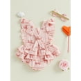 thumbnail image 4 of Suealasg Baby Girls Valentine's Day Clothes 3M 6M 12M 18M Fly Sleeve Bow/Heart Print A-line Romper Dress Headband Newborn Spring One Piece Clothes, 4 of 7
