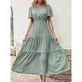 thumbnail image 2 of Goodwill Women Crew Neck Short Sleeve Smocked Elastic Waist Tiered Maxi Dress Summer Boho Floral Flares Sun Dresses, 2 of 5