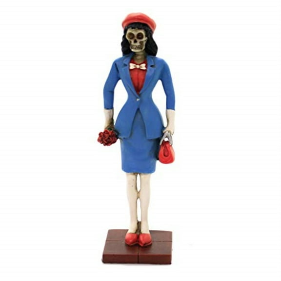 La Dama Skeleton in Blue Dress Suit Day of the Dead Dia de los Muertos Figurine