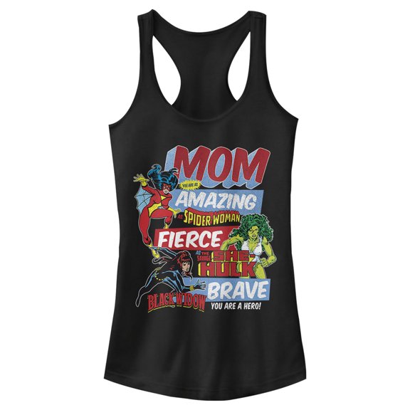 Junior's Marvel Retro Heroic Mom Racerback Tank Top Black Small