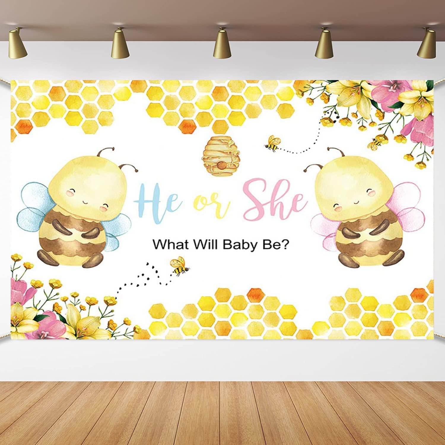 10x7ft Honey Bee Baby Shower Backdrop | A Little Honey Is On The Way | Sunflower Honeycomb Bumblebee Photography Background 3 thumbnail image
