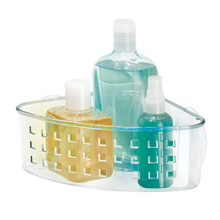 iDesign Plastic Bathroom Suction Holder, Shower Organizer Corner Basket for Sponges, Scrubbers, Soap, Shampoo, Conditioner, 9 inch x 7 inch x 3.5 inch