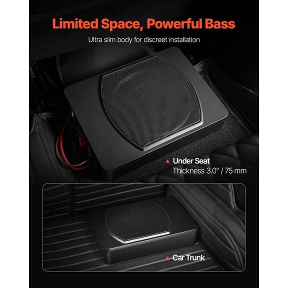 10"240W Underseat Car Subwoofer,Slim Powered Car Subwoofers Under the Seat,Low Profile Audio Sub Built-in Amplifier,High/Low Level Input&Volume Controller for SUVs,Car,Truck,RV