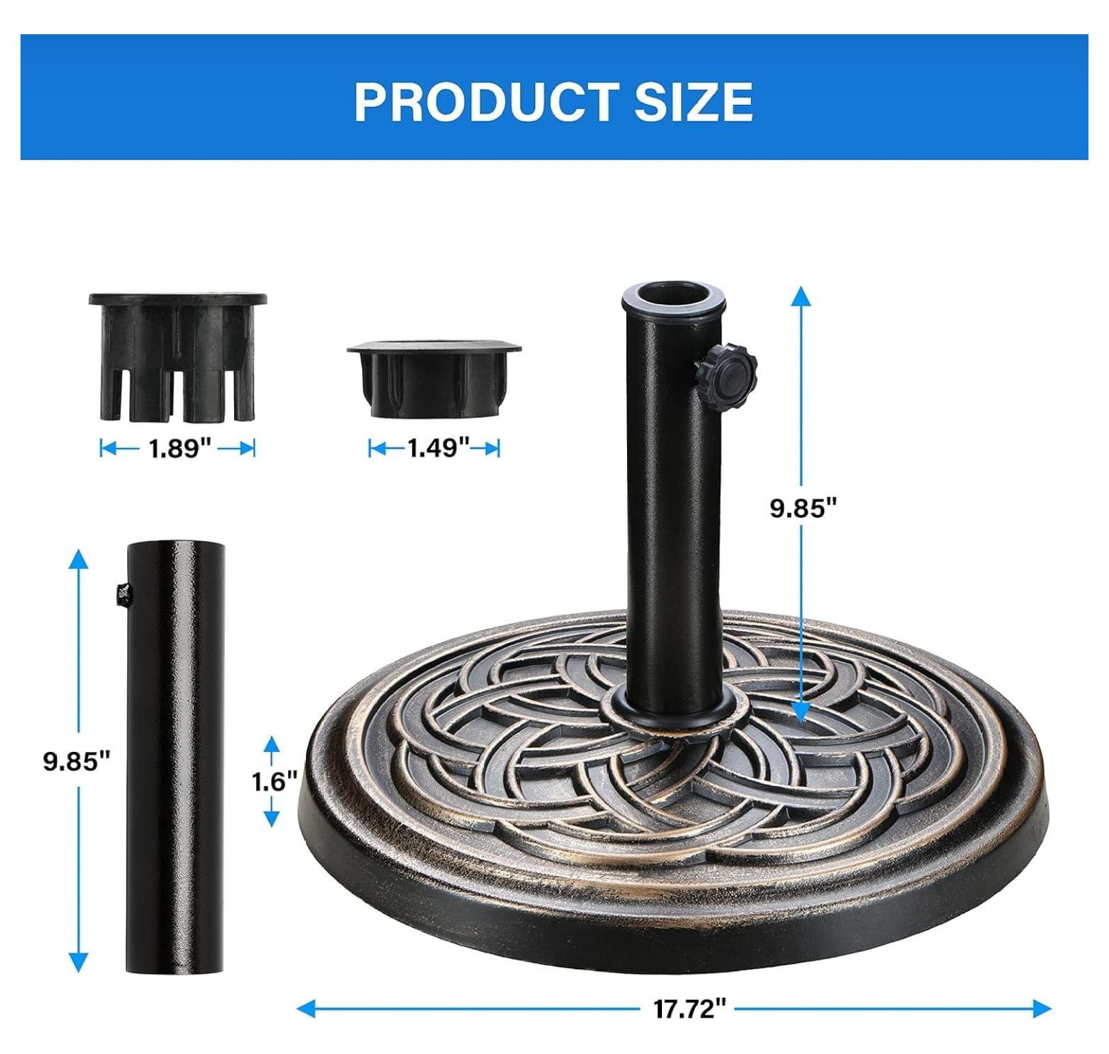 24.2 lbs 17.72" Market Umbrella Base Heavy Duty Round Stand for Patio Outdoor, Deck, Bronze