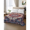 thumbnail image 2 of Red Navy Blue Boho Queen Size Flat Sheet, Wrinkleproof & Fadeproof Cooling Flat Bed Sheet Only, Vintage Ethnic Geometric Breathable Soft Bedding Top Sheets 90 x 102 Inches, 2 of 8
