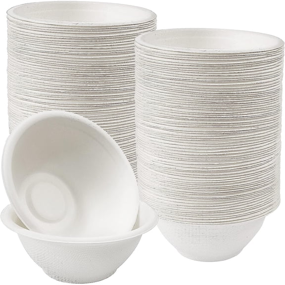 100 Pack 8oz Disposable Paper Bowls, Eco-friendly Natural Bagasse Bowls, Heavy-Duty, 100% Compostable, Biodegradable for Salad, Snack, Dessert