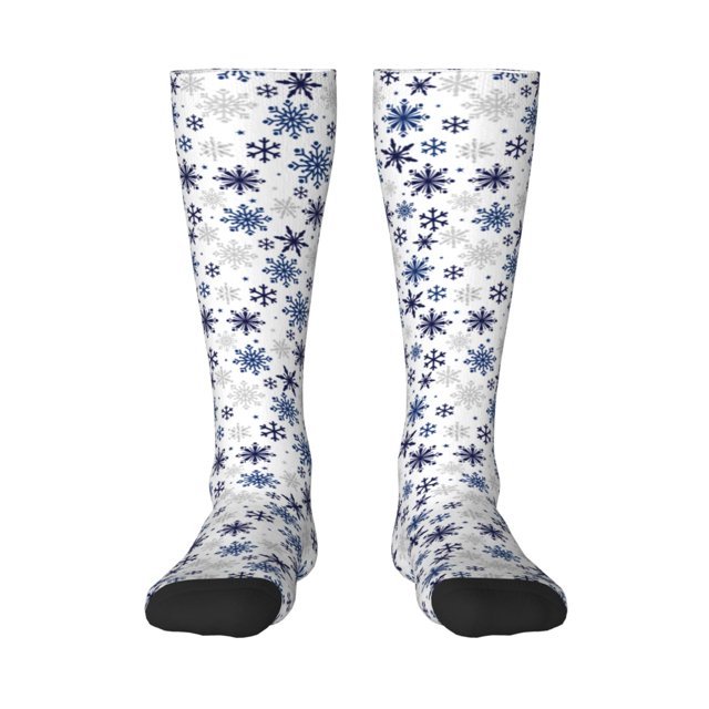 Balery blue Snowflake Prints Calcetines novedosos Calcetines deportivos Calcetines hasta la rodilla Calcetines de algodón Calcetines originales y geniales