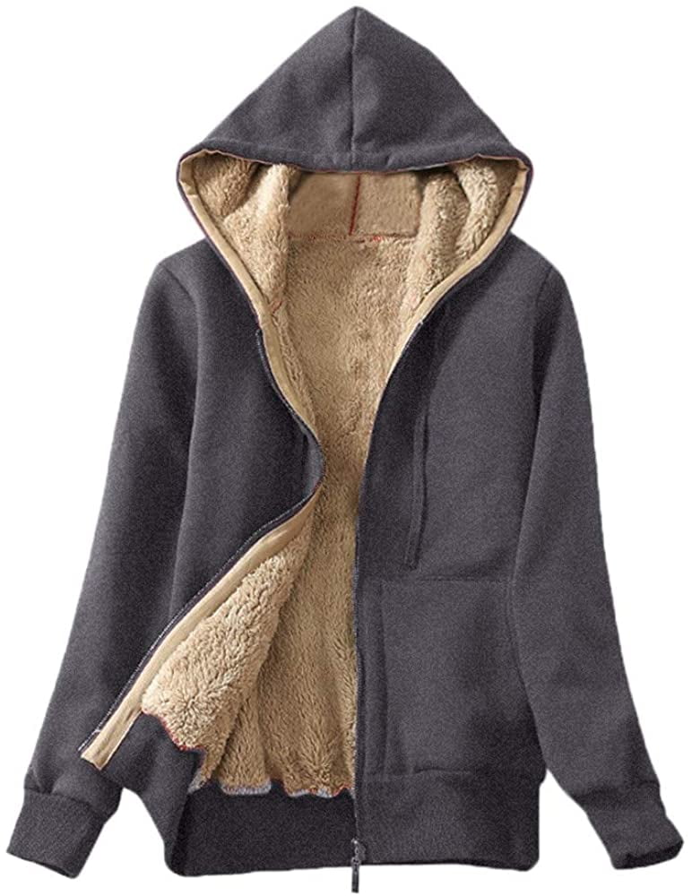 Women Coat,Women's Casual Winter Sherpa Lined Zip Up Hooded Sweatshirt