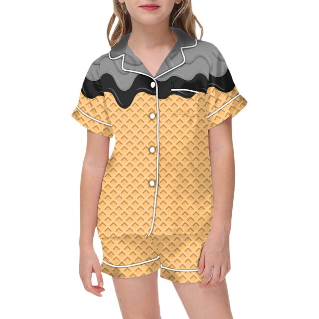 Pyjamas pour Enfants Ensemble de Noël Imprimé Satin Pyjamas Filles Manches Courtes 2 Pcs Tenue de Noël Fille Enfants Pjs 6-7 Ans
